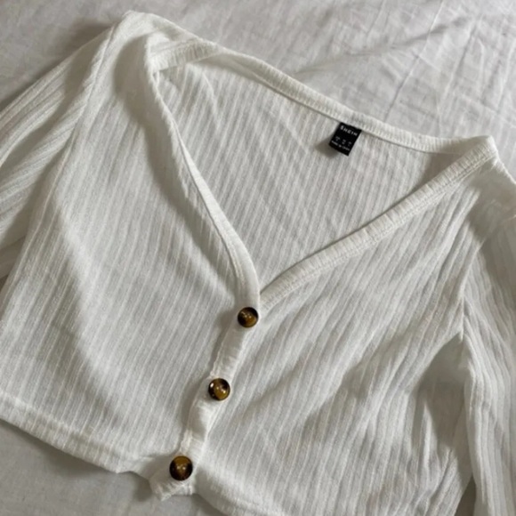 Button Front Rib-knit Crop Tee - Picture 2 of 2